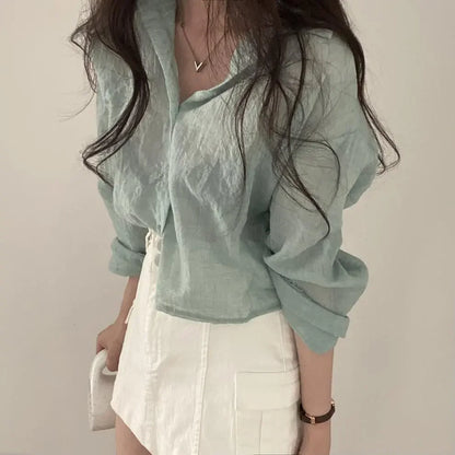 Trendy Shirt Blouse Simple Thin Pure Color Anti-UV Shirt Anti-fade Shirt Top Women Solid Color Sun Protection Shirt Streetwear