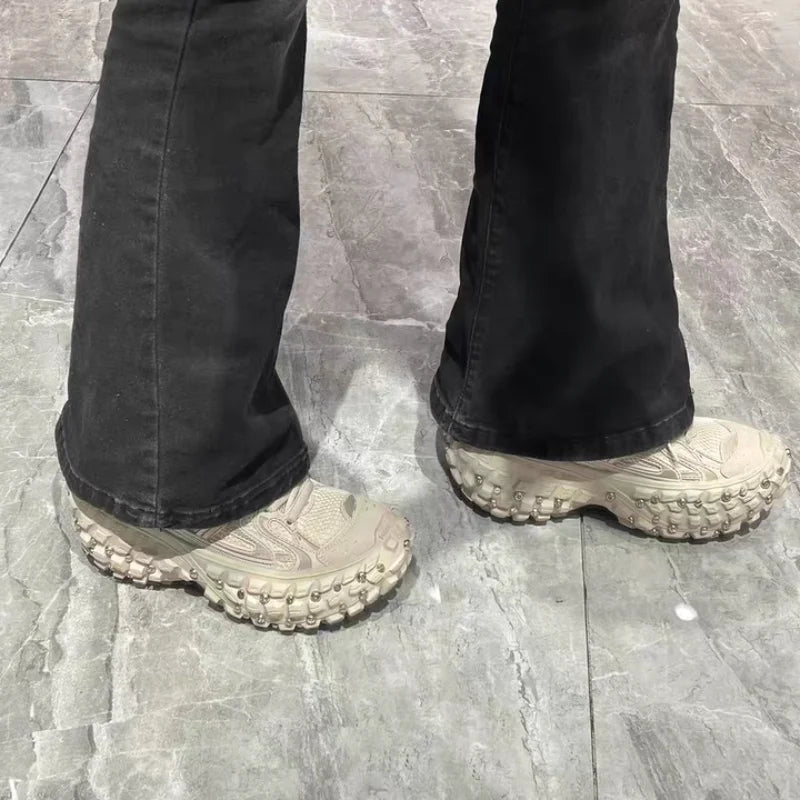 Fashion Brand Men's Or Women's Thick-soled Sports Shoes 2026 Spring New Rivet Design Couple Sports Shoes Breathable Casual Shoes