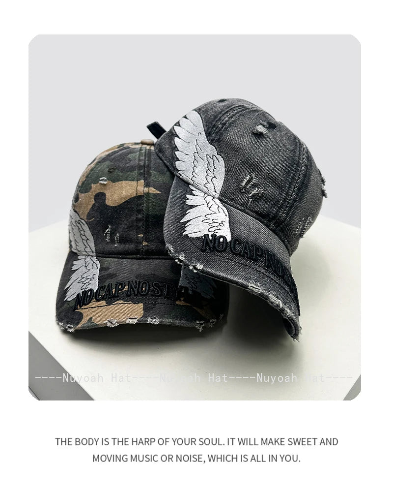 Korean Embroidered Letters Dual-bladed Angel Wings Baseball Hats New Men Women Sunshade Retro Versatile Fashion Peaked Caps ins