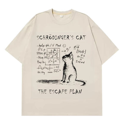 Schrodinger Cat Physics Quantum Mechanics Creative Print Summer Short-sleeved Cotton T Shirt Men Women Streetwear Loose T-shirts