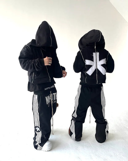 Y2K Fashion Streetwear Gothic Punk Striped Letter Embroidery Trendy Sweatpants Retro Loose Hip Hop Casual Stretch Jogging Pants