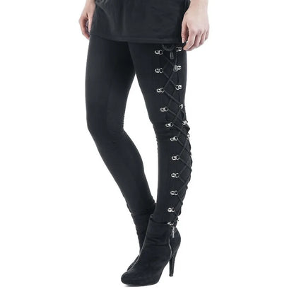 Gothic Street Style Leggings Women Skinny Black Pants High Waist Butt Liftting Fashion Lace Up Leggings Outdoor Walking Pants