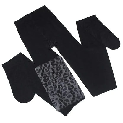 Women Sexy Thin Transparent Silky Pantyhose Gothic Black Sexy Vintage Leopard Animal Pattern Sheer Tights Seamless Stockings