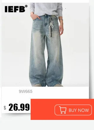 IEFB Summer Men's Denim Pants Old Blue Washed Male Jeans Straight Casual Menwear Loose Wide Leg Trousers New Fashion 9C354