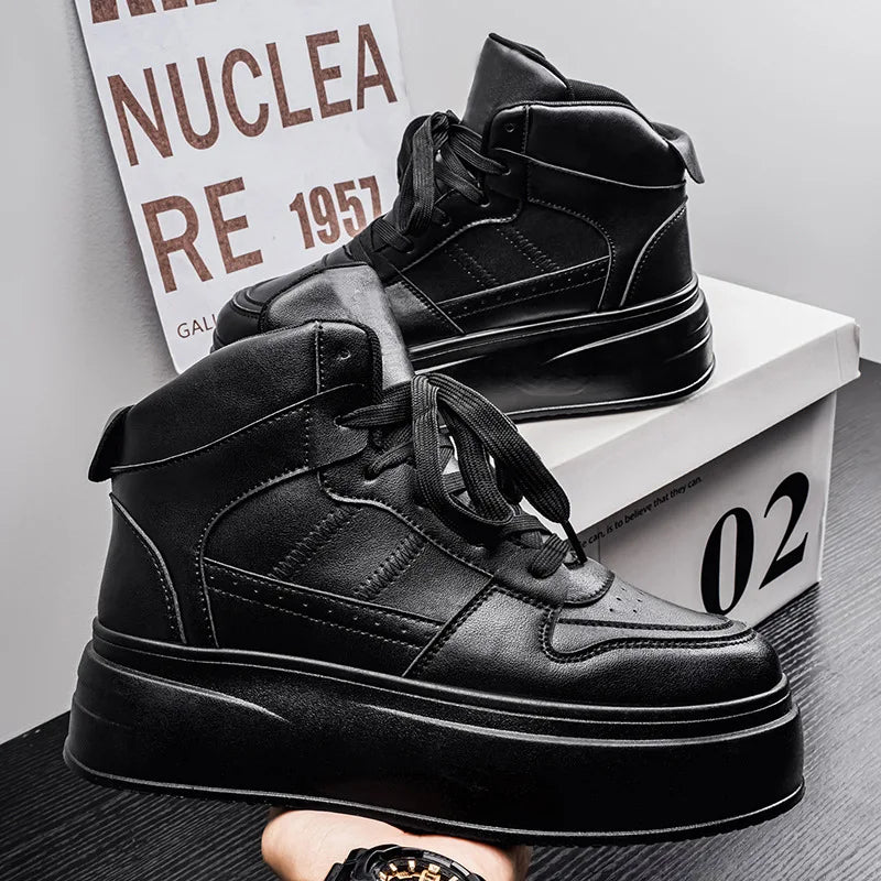 New 2025 Men's Thick Bottom Sneakers Spring Autumn Style Breathable Anti-Slip Heightening Casual Sports Platform Shoes