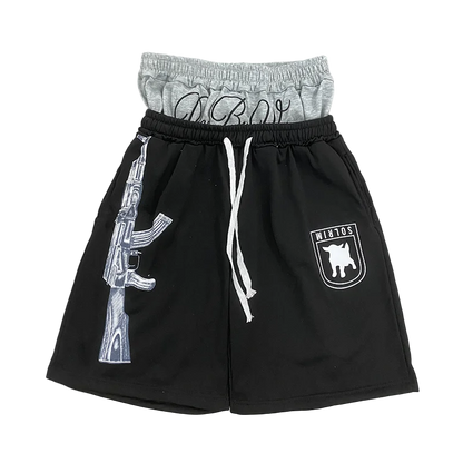 Summer Fashion Trend AK Printed Shorts Fake Two-Piece Double Waistband Casual Versatile Loose Five-Quarter Pants