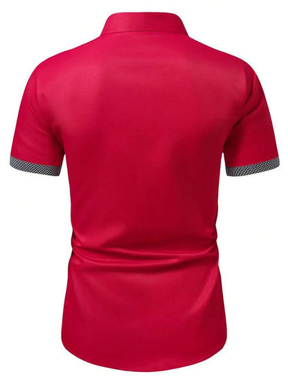 Spring Summer New Men Clothes Short Sleeve Spell Color Shirt 95% Polyester 5%Spandex