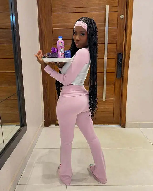 FAGADOER Casual 2 Pieces Set for Woman Long Sleeve Round Neck T-Shirt and High Waist Pants Matching Tracksuits Female Sportswear