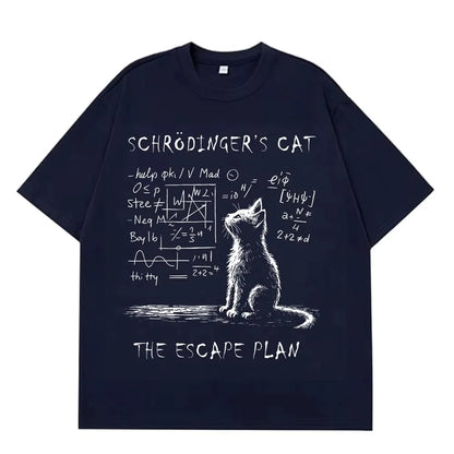 Schrodinger Cat Physics Quantum Mechanics Creative Print Summer Short-sleeved Cotton T Shirt Men Women Streetwear Loose T-shirts