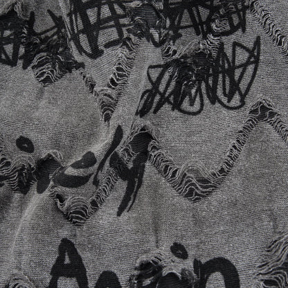 Letter Print Beanie Hats For Women Men Vintage Distressed Cracked Design Wasteland Style Spring Summer Warm Fleece-lined Winter
