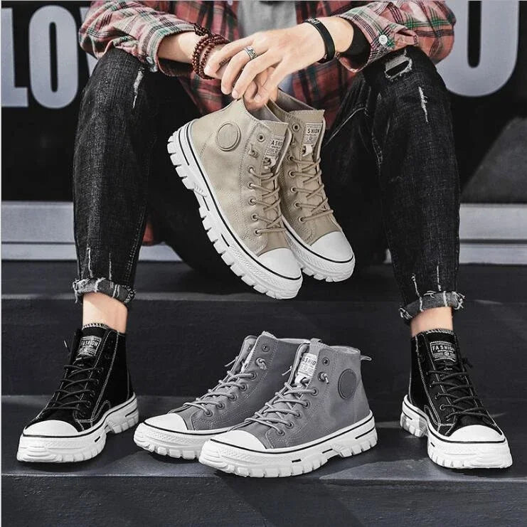 Shoes for Men 2025 New Men's Canvas Shoes High Top Casual Sneakers British Style Skateboarding Vulcanized Shoes Comfort Sneakers