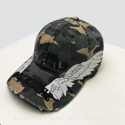 Korean Embroidered Letters Dual-bladed Angel Wings Baseball Hats New Men Women Sunshade Retro Versatile Fashion Peaked Caps ins