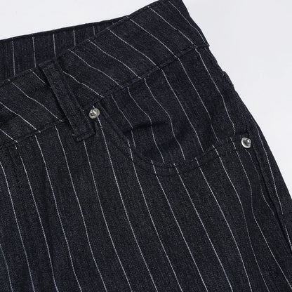 2000s Clothes Y2k Low Rise Boot Cut Jeans Woman Casual Black Striped Denim Trousers Streetwear Flare Pants P77-DD25