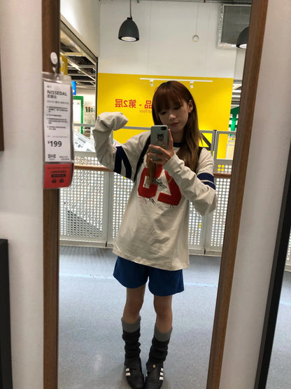 Karrram Japanese Y2k Number Print T-shirt 2000s Aesthetics Long Sleeve Jersey Tops Vintage Harajuku Streetwear American Retro