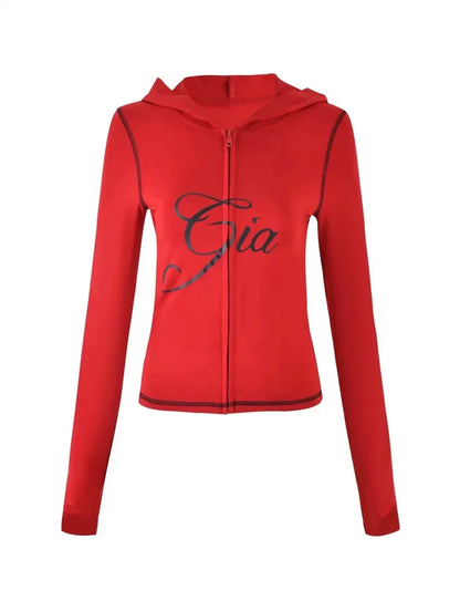 Gia zip-up cap long sleeve high spring top & low waist micro flared pants