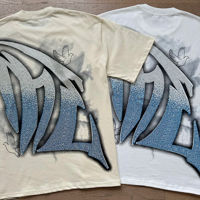 Fashion Brand MIXED EMOTION T-shirts Men Women Couple Streetwear Angel Print Summer Top Tee Round Neck Short Sleeve