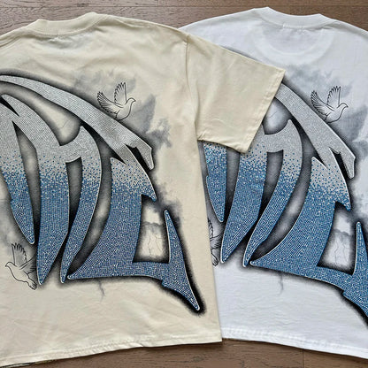 Fashion Brand MIXED EMOTION T-shirts Men Women Couple Streetwear Angel Print Summer Top Tee Round Neck Short Sleeve