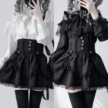 Japanese Kawaii Lolita Lace Patchwork Blouses Summer Women Harajuku Single Breasted Sweet Shirts Cute Girly JK Bow Tops Blusas