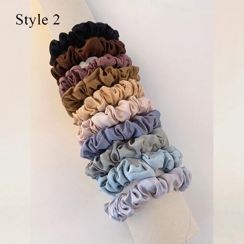 10pcs/Set Colorfu Hair Bands Women Hair Tie Satin Silk Scrunchies Simple Girls Hair Accessories Fabric Loop Hair Rope Headwear