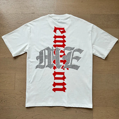 Fashion Brand MIXED EMOTION T-shirts Men Women Couple Streetwear Angel Print Summer Top Tee Round Neck Short Sleeve