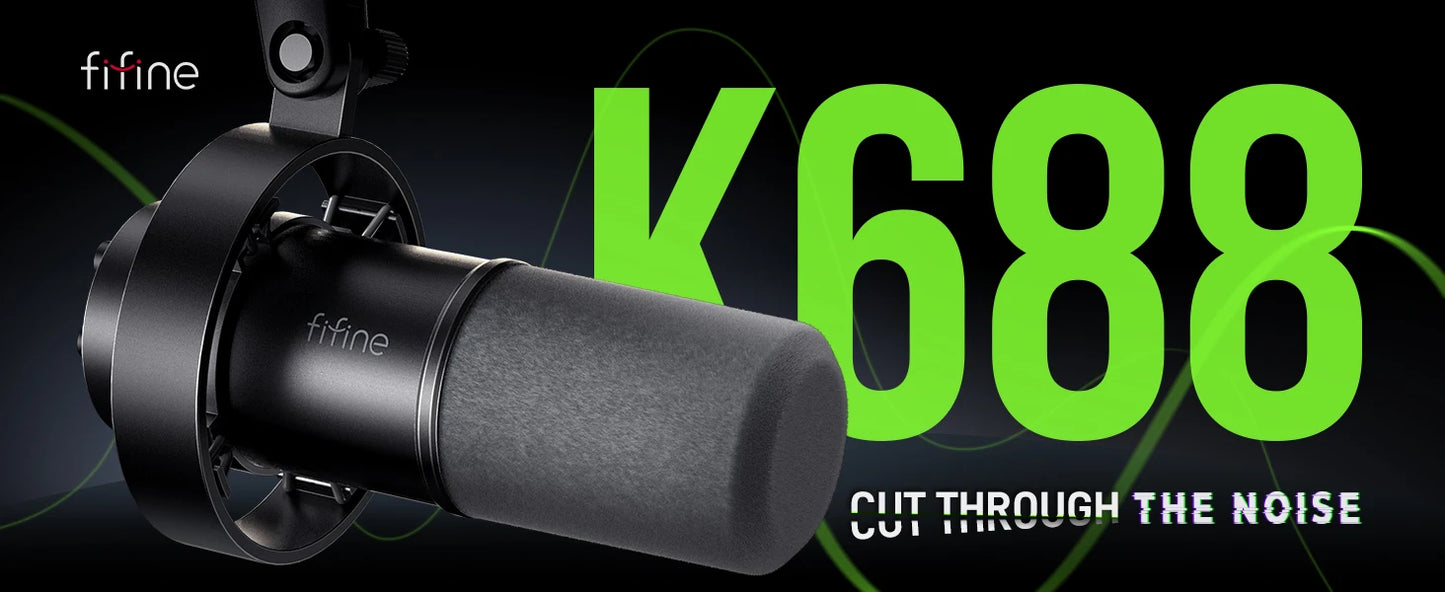 FIFINE USB/XLR Dynamic Microphone with Shock Mount,Touch-mute,Headphone Jack&Volume Control,for PC or Sound Card Recording -K688