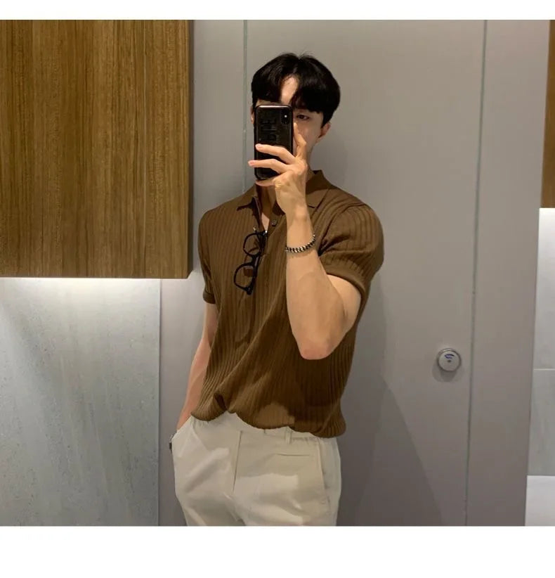 Summer Sports And Leisure Slim Fit T-Shirt Fashionable Men's Golf Polo Shirt Open Neck Breathable Quick Drying Short Sleeved Top