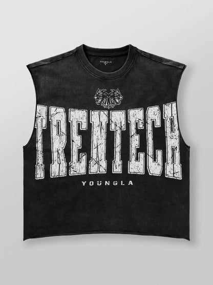 Chaozhou brand hot sales high street American retro washable old vest boys summer ins Chaozhou brand sports pure cotton sleevele