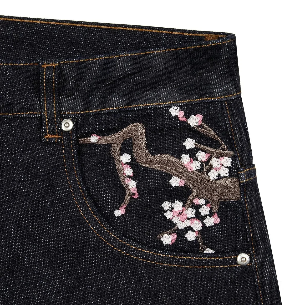 Y2k Vintage Baggy Fallen Knight Cherry Blossom Embroidery Jeans Men Women Fashion Straight Wide-leg Denim Pants Streetwear Jean