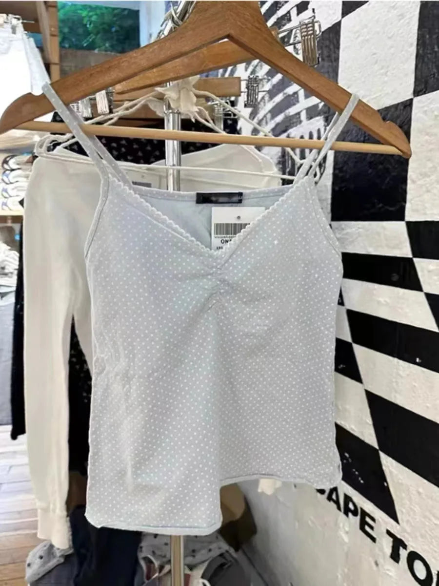 Floral Print Bow V Neck Camis Women Chic Lace Trim Sleeveless Slim Crop Tops Vest Sweet Casual Fashion Raw Hem Tank Top Y2k New