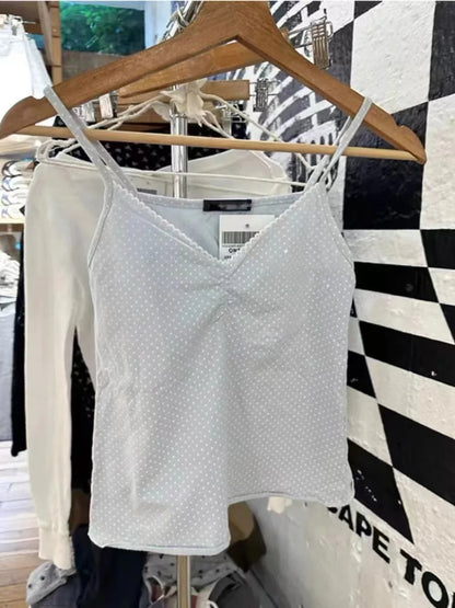 Floral Print Bow V Neck Camis Women Chic Lace Trim Sleeveless Slim Crop Tops Vest Sweet Casual Fashion Raw Hem Tank Top Y2k New