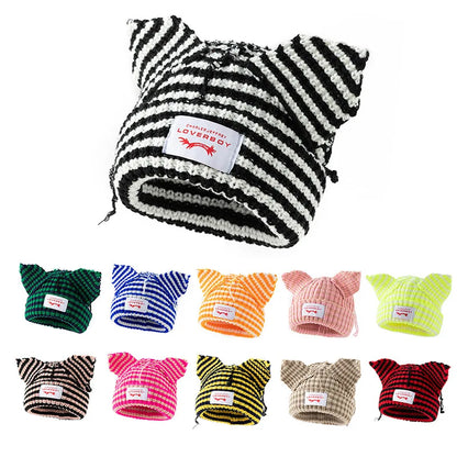 Winter Skullies Hat Unisex Cat Ear Hat Warm Crochet Knitted Hat Costume Beanie Hat Women Christmas Gift Hip-hop Cap Cold Hat