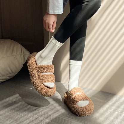 Thick Soled Plush Slippers for Autumn and Winter Versatile and Cute Fashionable and Small Waist Cotton Slippers for Home Use
