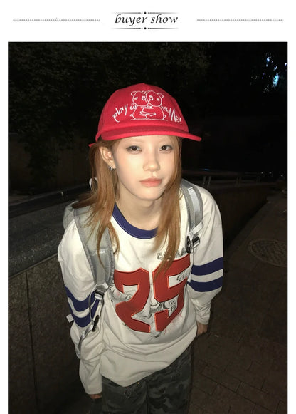 Karrram Japanese Y2k Number Print T-shirt 2000s Aesthetics Long Sleeve Jersey Tops Vintage Harajuku Streetwear American Retro