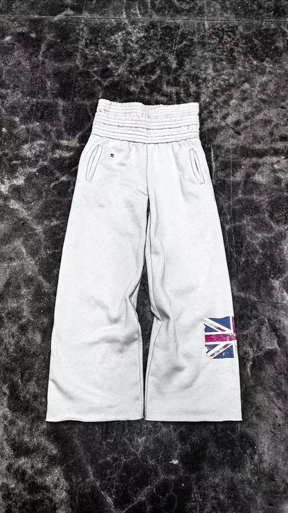 Trendy National Flag Printed Double-Headed Sweatpants For Men And Women Wasteland Style High Waist Wide-Leg Casual Trousers