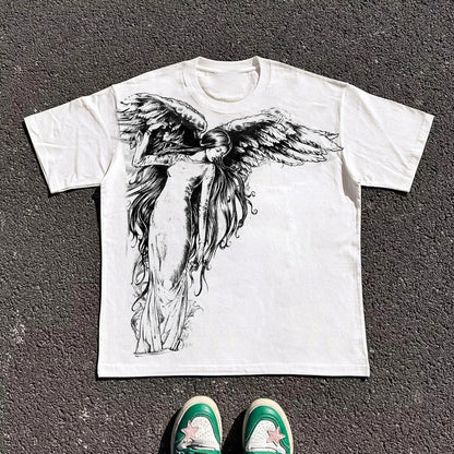 Classic Y2K Gothic Style T-shirt Print Oversized T Shirt High Street Shirts Gothic Round Neck Cotton Tops New Mens Women T Shirt