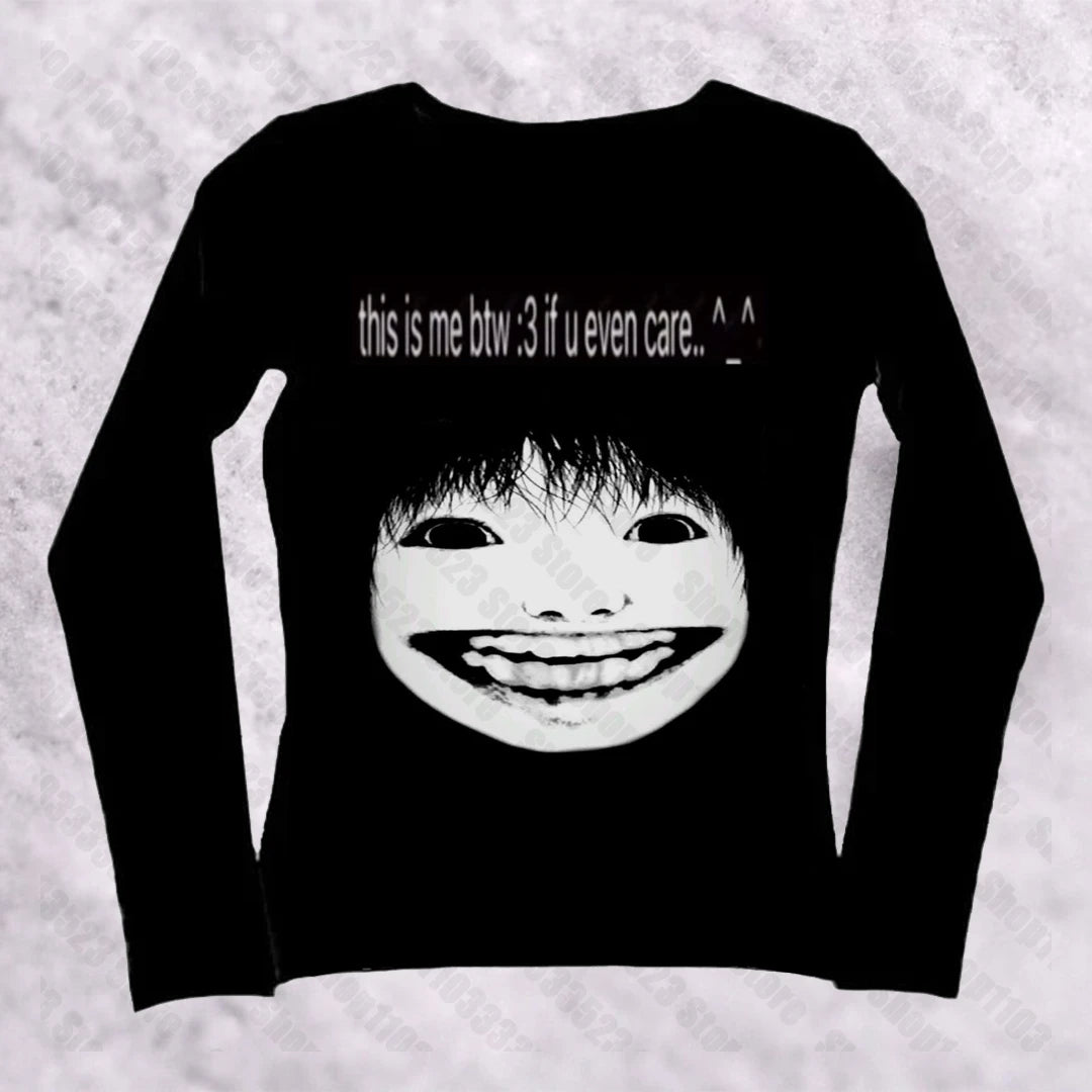 2000s Aesthetic Long-sleeve Tees Gothic Harajuku letter Graphic emo girls Long-sleeve Tops Vintage Fairytale Women clothes Y2k