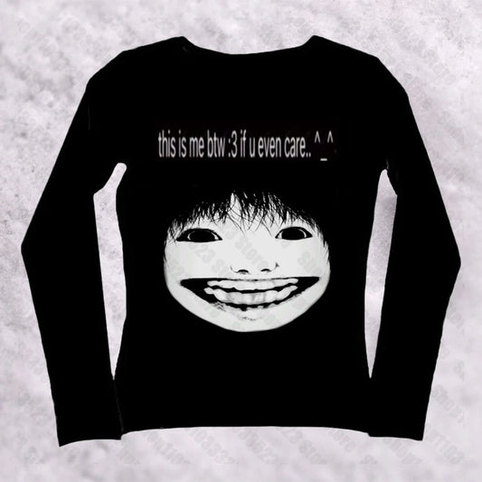 2000s Aesthetic Long-sleeve Tees Gothic Harajuku letter Graphic emo girls Long-sleeve Tops Vintage Fairytale Women clothes Y2k