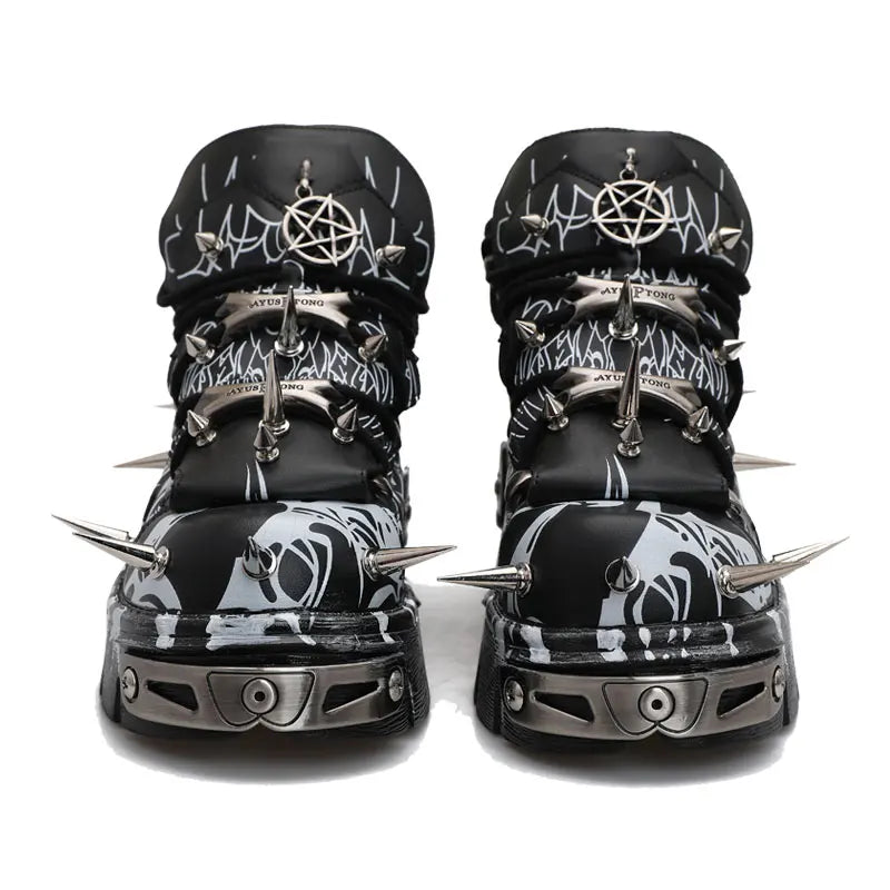 2026 New Original Design Graffiti Platform Men's and Women's Dark Rivets Rock Punk Heightening Muffin Casual Dad Shoes