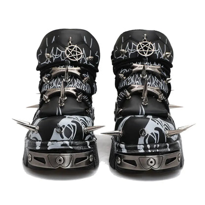 2026 New Original Design Graffiti Platform Men's and Women's Dark Rivets Rock Punk Heightening Muffin Casual Dad Shoes