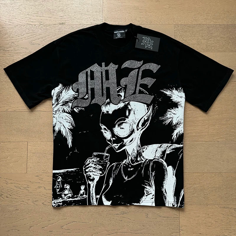 Fashion Brand MIXED EMOTION T-shirts Men Women Couple Streetwear Angel Print Summer Top Tee Round Neck Short Sleeve