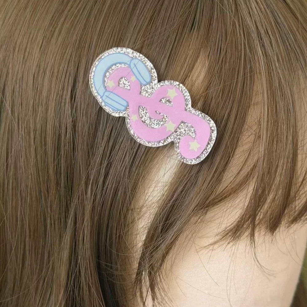 Kawaii trendy hair clips Musical Symbol Resin wings hair jewelry accessories y2k Unique Striped Star girls headband