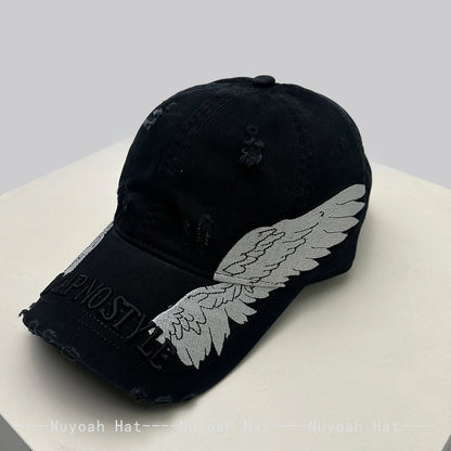 Korean Embroidered Letters Dual-bladed Angel Wings Baseball Hats New Men Women Sunshade Retro Versatile Fashion Peaked Caps ins