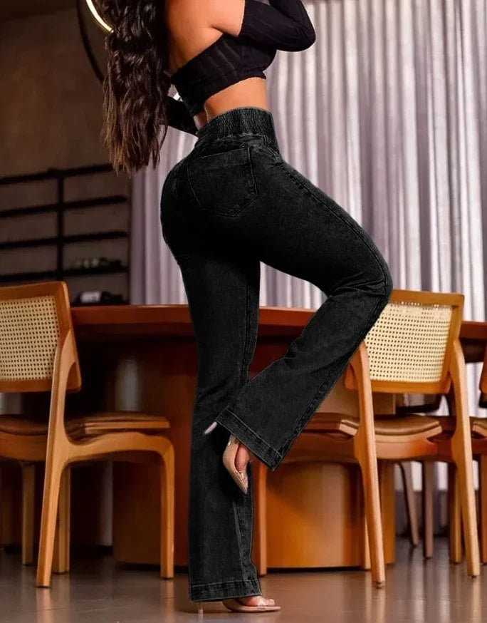 Y2K Autumn winter Jeans Elegant High Waist Button Front Casual Female Jeans Sexy  Fashion Back Shirred Trouser Bottom