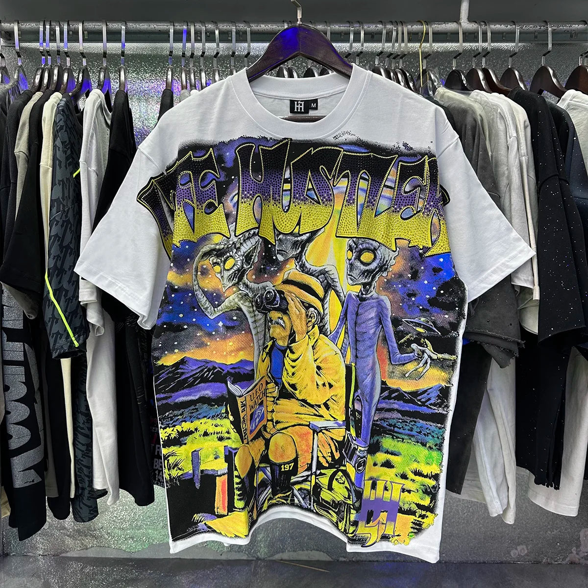 Praying Angel Shinning Diamond Cotton Short Sleeve Tshirts for Men and Women Crew Neck Loose Summer T-shirt Oversized Tees