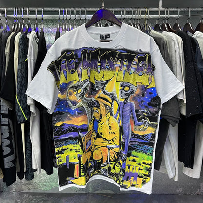 Praying Angel Shinning Diamond Cotton Short Sleeve Tshirts for Men and Women Crew Neck Loose Summer T-shirt Oversized Tees