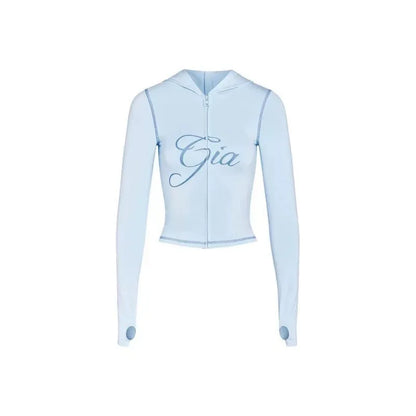 Gia zip-up cap long sleeve high spring top & low waist micro flared pants
