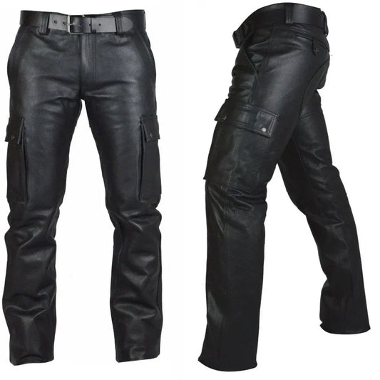 Men's Autumn Winter Pants Punk Retro Goth Slim Casual Long Pants Faux Leather Fashion Casual Solid Color Trousers Pencil Pants