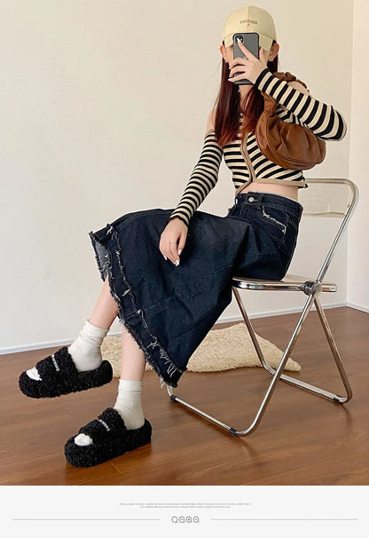 Thick Soled Plush Slippers for Autumn and Winter Versatile and Cute Fashionable and Small Waist Cotton Slippers for Home Use