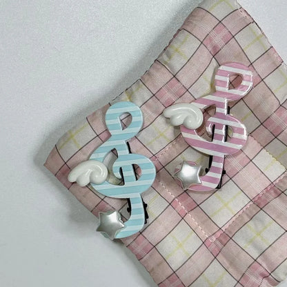 Kawaii trendy hair clips Musical Symbol Resin wings hair jewelry accessories y2k Unique Striped Star girls headband