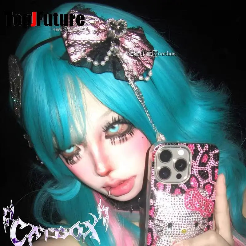 heavy industry Gothic Lolita cosplay  black pink Lolita lovely Japanese girl Harajuku subculture bow lace love pearl headband